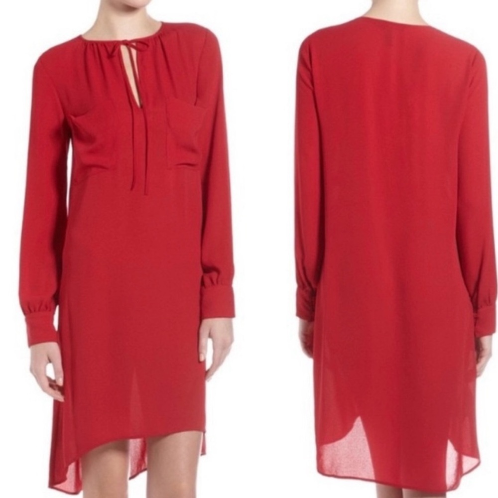 BCBGMaxAzria Red Long Sleeve Cocktail Dress with Slit
